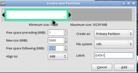 GParted - Κύρια Κατάτμηση NTFS